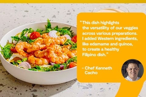 Shrimp salad with calamansi-soy dressing in a bowl.  Shrimp salad with calamansi-soy dressing in a bowl.