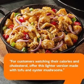 Tofu sisig with mushrooms on a sizzling plate.  Tofu sisig with mushrooms on a sizzling plate.