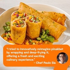Lumpiang pinakbet on a white plate.  Lumpiang pinakbet on a white plate.