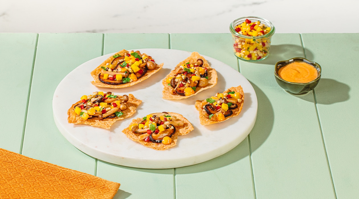 Roasted Mushroom Adobo on Flatbread Crisps – - Recipe