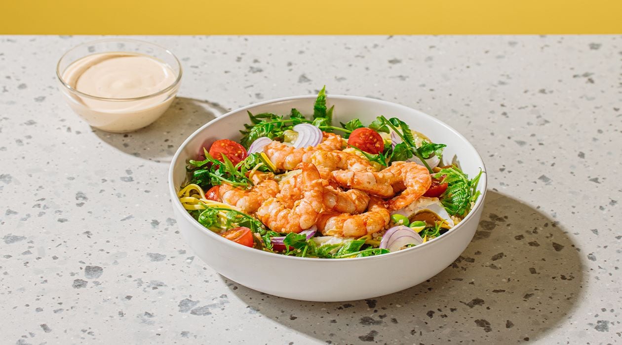 Hi-Protein Salad Bowl with Garlic Shrimp and Calamansi-Soy Vinaigrette – - Recipe